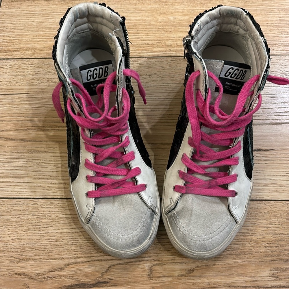 Authentic Golden Goose glitter black slide zip sneaker